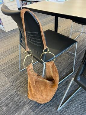 MARLON made in Italy suede leather hobo bag shoulder purse with gold hoop rings